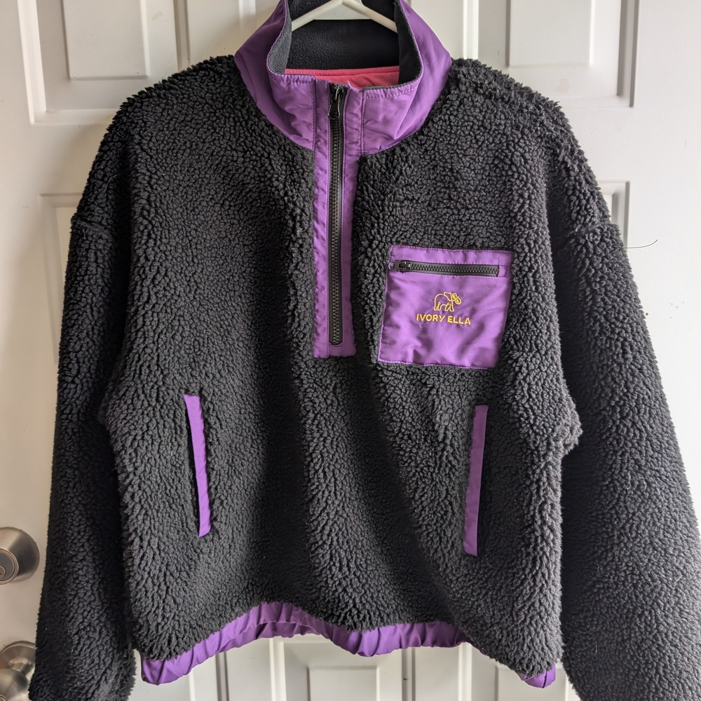 Ivory Ella Kids Black and Purple Fleece Jacket